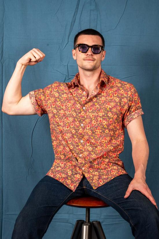  DUSHYANT. 반팔 셔츠 두샨트. 핸드 프린팅 '더 포크' 반팔  파스텔 플로럴 - DUSHYANT