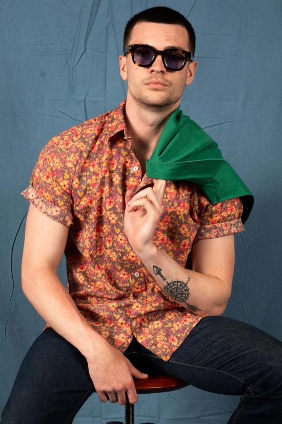  DUSHYANT. 반팔 셔츠 두샨트. 핸드 프린팅 '더 포크' 반팔  파스텔 플로럴 - DUSHYANT