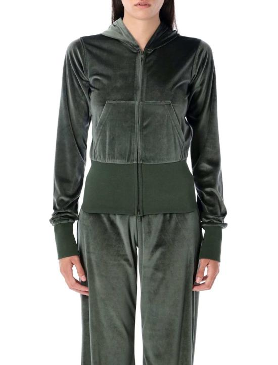  발렌시아가 스웨터 Balenciaga 비스트레치 벨벳 집업 후디 카키