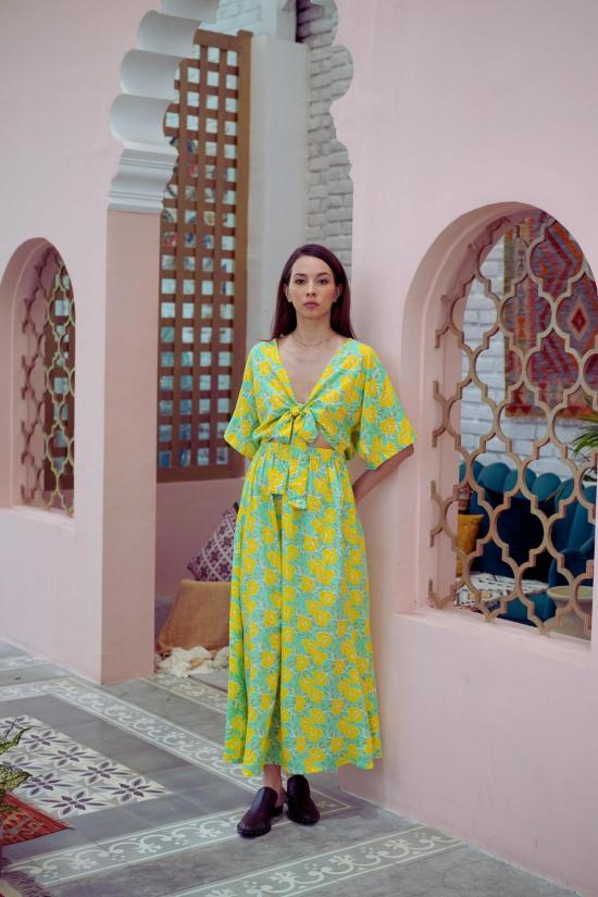  핑크 헤일리 미디 스커트 오브리 플로럴 랩탑과  세트, 옐로우 가든 - PINK HALEY