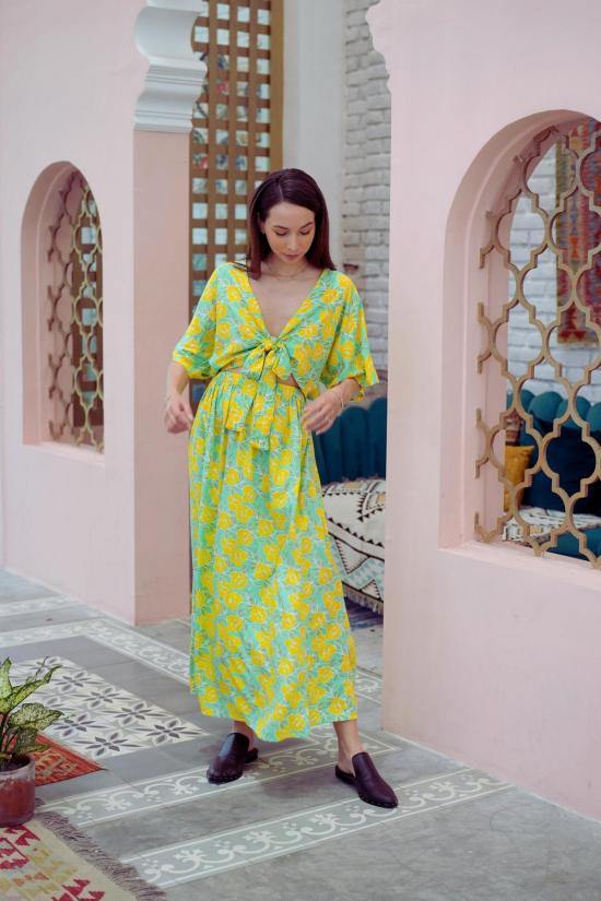  핑크 헤일리 미디 스커트 오브리 플로럴 랩탑과  세트, 옐로우 가든 - PINK HALEY