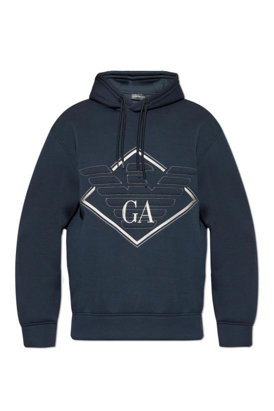  엠포리오 아르마니 긴팔 티셔츠 자수 로고 스웨트셔츠 네이비