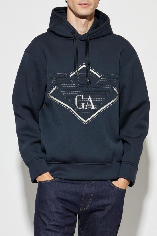  엠포리오 아르마니 긴팔 티셔츠 자수 로고 스웨트셔츠 네이비 - EMPORIO ARMANI