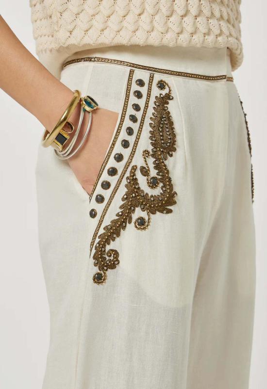  스칼렛 파피스 스트레이트 팬츠 스칼렛 포피스 테일런 트라우저 팬츠 바닐라/올리브 그린 - SCARLETT POPPIES