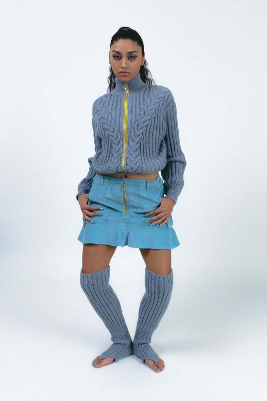  아바카시 가디건 지퍼 케이블 니트 스웨터