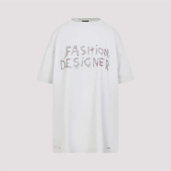  발렌시아가 반팔 티셔츠 화이트 코튼 티셔츠 더티 화이트 - BALENCIAGA