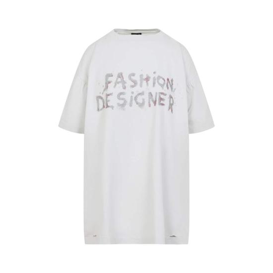  발렌시아가 반팔 티셔츠 화이트 코튼 티셔츠 더티 화이트 - BALENCIAGA