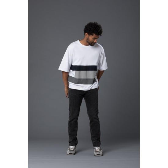  그레이 반팔 티셔츠 패치워크 빅티 화이트 - GREI