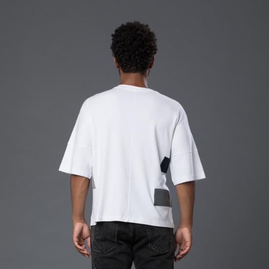  그레이 반팔 티셔츠 패치워크 빅티 화이트 - GREI