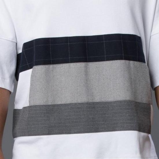  그레이 반팔 티셔츠 패치워크 빅티 화이트 - GREI