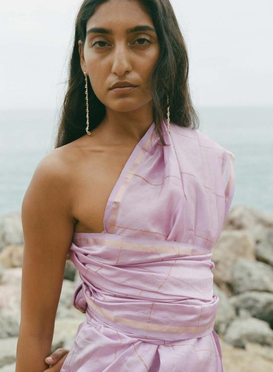  Pari Desai 블라우스 파리 데사이 한정판 우마 실크 사리 아이스드 라일락/골드 - OTHER BRANDS