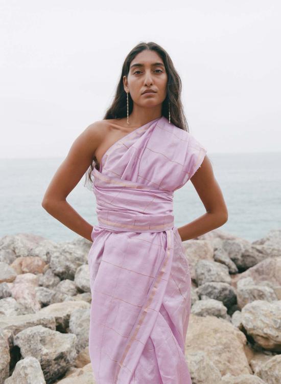  Pari Desai 블라우스 파리 데사이 한정판 우마 실크 사리 아이스드 라일락/골드