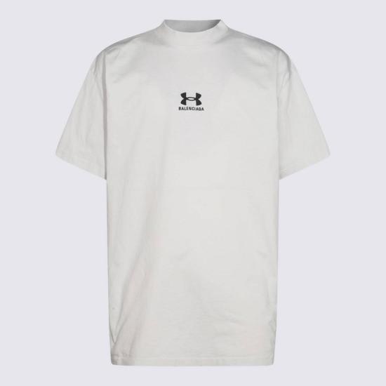  발렌시아가 반팔 티셔츠 초크 코튼 X 언더아머 오버사이즈 티셔츠 더티 화이트/블랙