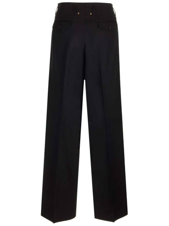  골든구스 스트레이트 팬츠 골든 구스 울 개버딘 와이드 레그 팬츠 블랙 - GOLDEN GOOSE