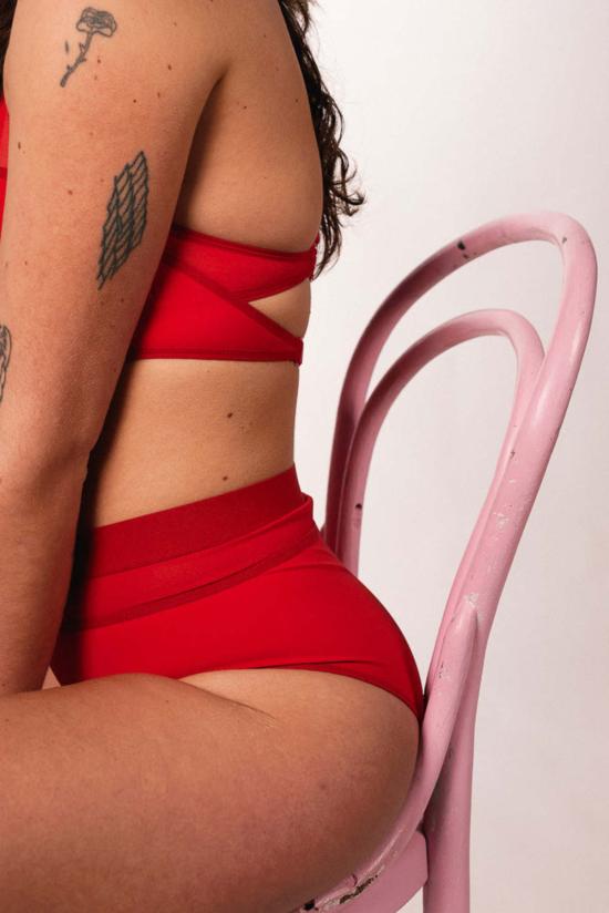  La Fille D'o 비키니 수영복 라 필 드 오 로터스 하이웨이스트 비키니 하의 레드 - OTHER BRANDS