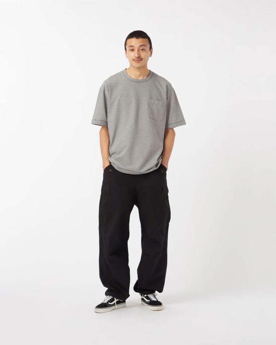  나나미카 반팔 티셔츠 마이크로 스트라이프 포켓 티셔츠 네이비/화이트 - NANAMICA