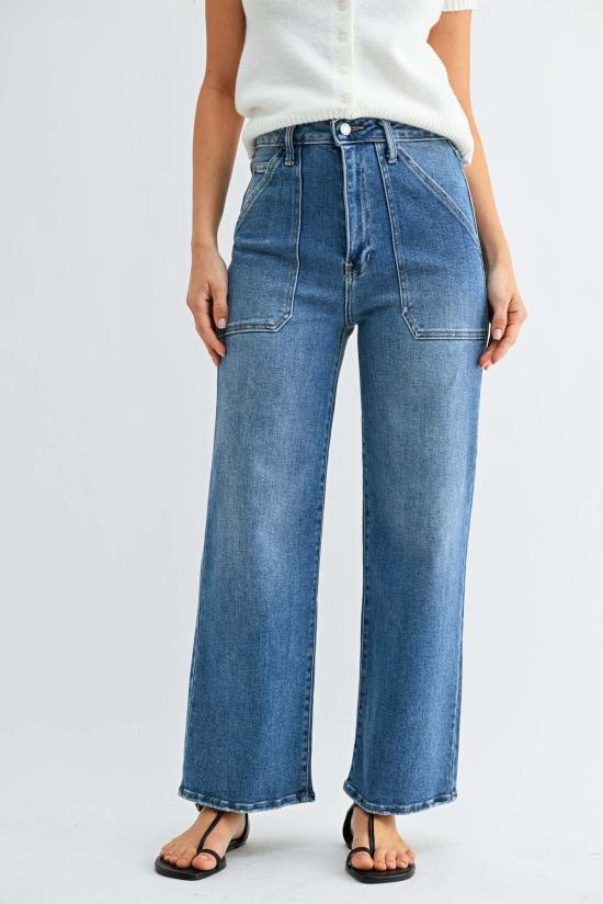  저스트 블랙 데님 데님 팬츠 패치 포켓 와이드 레그