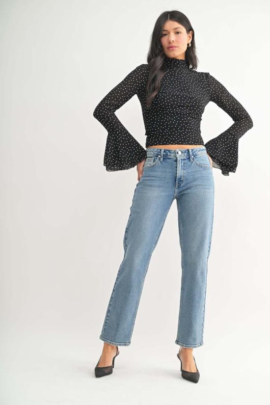  저스트 블랙 데님 데님 팬츠 미드라이즈 스트레이트 진 라이트 데님 - JUST BLACK DENIM