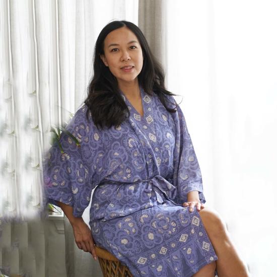  Kasih Coop 라운지 웨어 손 염색 바틱 기모노 블루 장미 - OTHER BRANDS