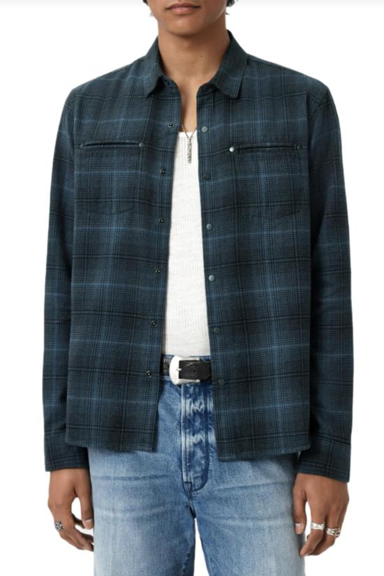  존바바토스 셔츠 존 바바토스 다리오  브러시드 플래드 티타늄 블루