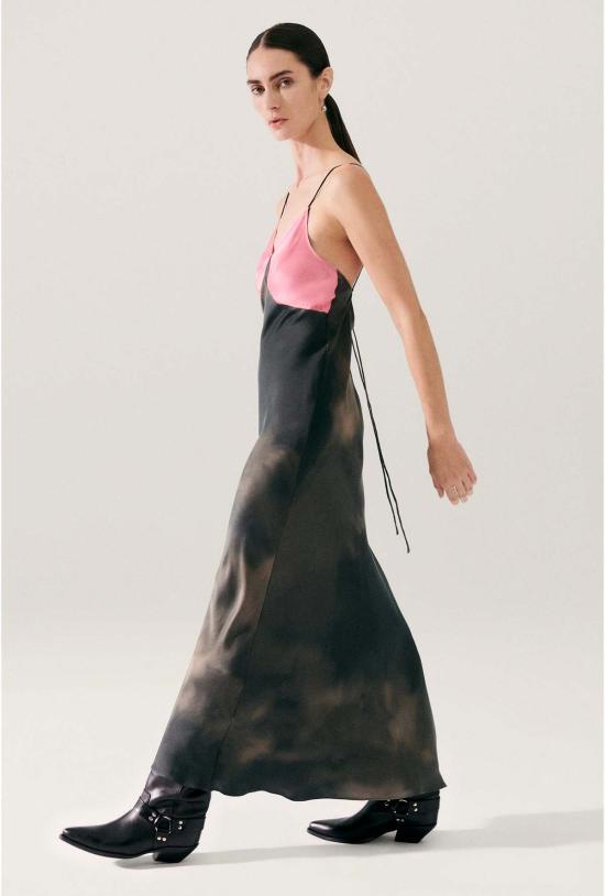  실크 런드리 롱 원피스 실크 세탁 데코 룰로 드레스 스모크/호그 워시 - SILK LAUNDRY