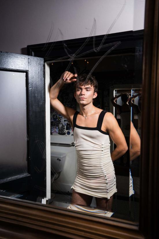  FANG NYC 숏 원피스 Fang Nyc 주름 장식 그로밋 드레스 베이지 - OTHER BRANDS