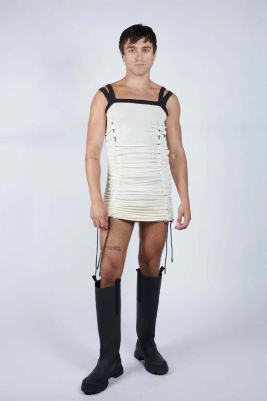  FANG NYC 숏 원피스 Fang Nyc 주름 장식 그로밋 드레스 베이지 - OTHER BRANDS