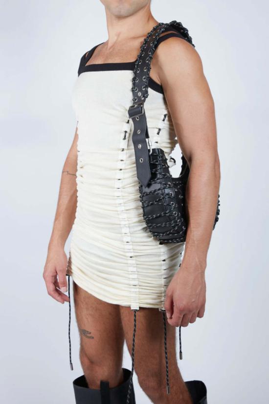  FANG NYC 숏 원피스 Fang Nyc 주름 장식 그로밋 드레스 베이지 - OTHER BRANDS