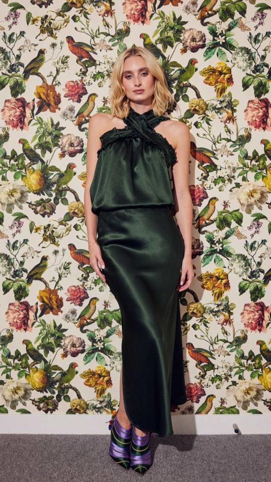  린제이 니콜라스 뉴욕 롱 스커트 린지 니콜라스 뉴욕 실크 슬릿 스커트