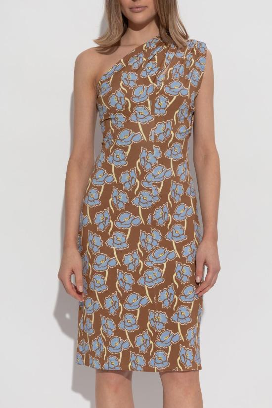  베르사체 미디 원피스 원숄더 드레스, 토바코 파우더 블루 - VERSACE