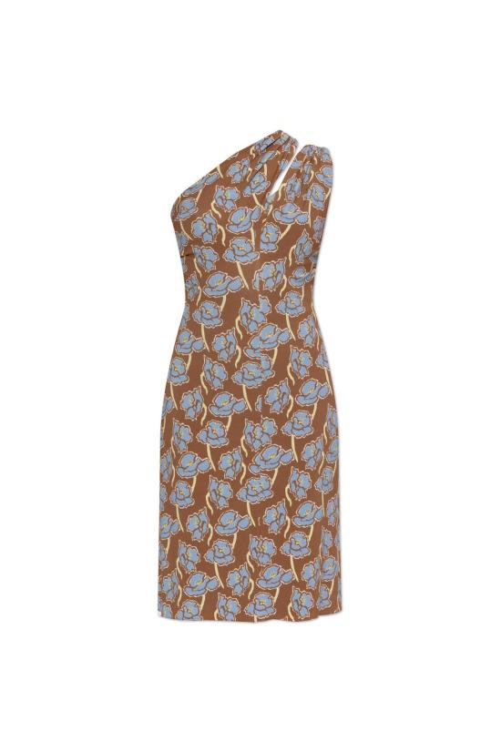  베르사체 미디 원피스 원숄더 드레스, 토바코 파우더 블루