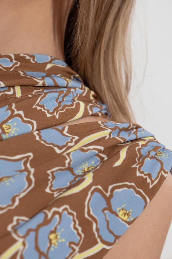  베르사체 미디 원피스 원숄더 드레스, 토바코 파우더 블루 - VERSACE