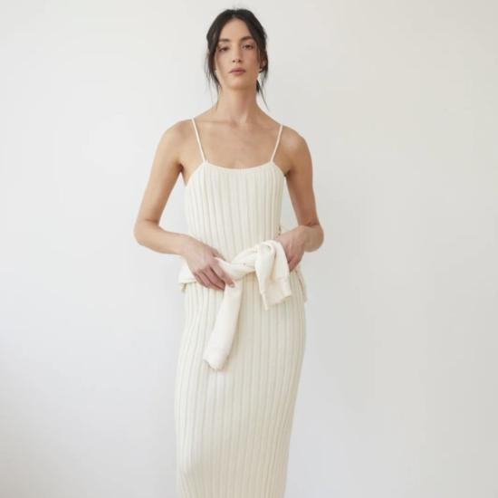  울 하이드 롱 원피스 립 드레스 에크루 - WOL HIDE