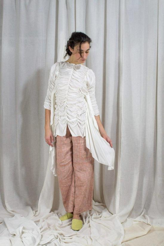  Unknown 블라우스 칼레 러치드 타이 탑 아이보리 - OTHER BRANDS