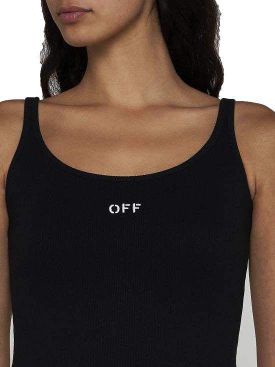  오프화이트 민소매 티셔츠 로고 골지 니트 코튼 탱크탑 블랙 화이트 - OFF WHITE