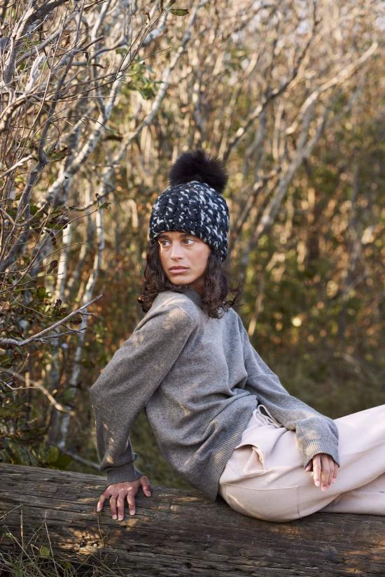  Mischa Lampert 모자 미샤 램퍼트 블랙/그레이 블렌드 비니 + 블랙 XL 폼폼 - OTHER BRANDS