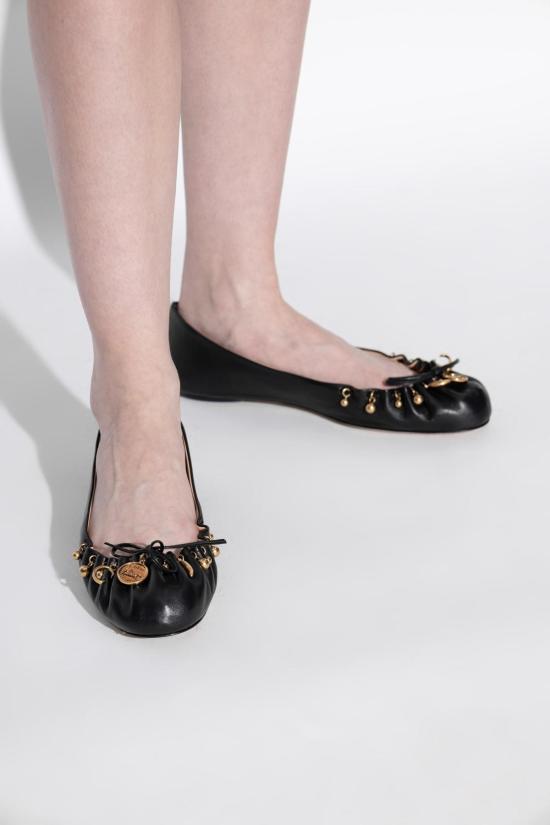  끌로에 플랫 슈즈 가죽 발레 플랫 블랙 - CHLOE