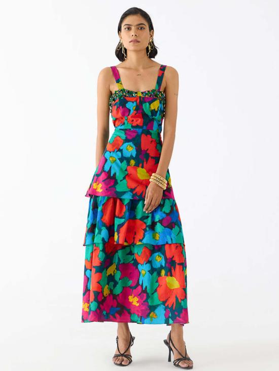  IKKIVI 롱 원피스 이키비 아니마 코르셋 티어드 드레스 멀티 컬러