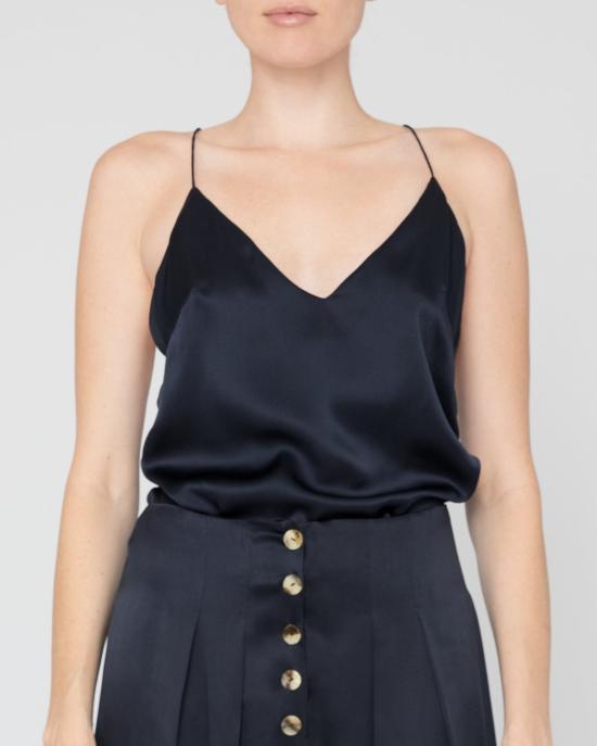  잉가 레나 민소매 티셔츠 피요르드 실크 캐미솔 탑 미드나잇 블루 - INGA-LENA