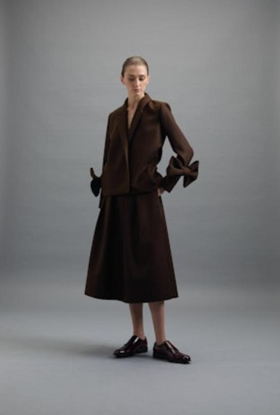  키카 바르가스 미디 스커트 클라우디아 스커트 초콜릿 브라운