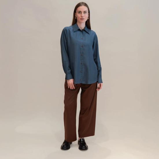  알리지 블라우스 알리시 긴팔 실크  블루 그린