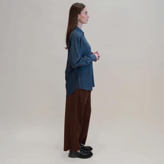  알리지 블라우스 알리시 긴팔 실크  블루 그린 - ALYSI