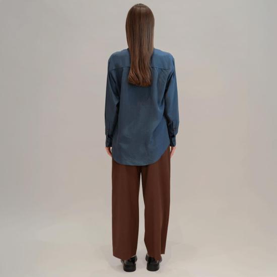  알리지 블라우스 알리시 긴팔 실크  블루 그린 - ALYSI