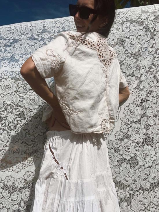  Fin and Ray 블라우스 핀앤레이 플로럴 자수 크롭탑 - OTHER BRANDS