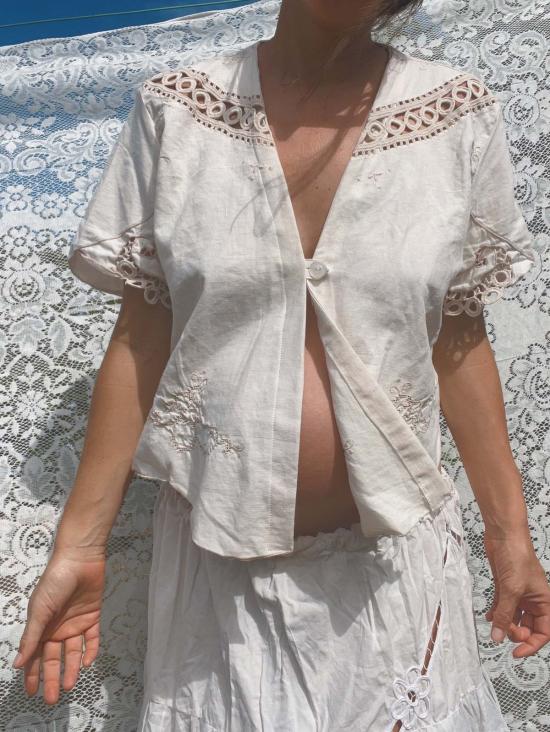  Fin and Ray 블라우스 핀앤레이 플로럴 자수 크롭탑 - OTHER BRANDS