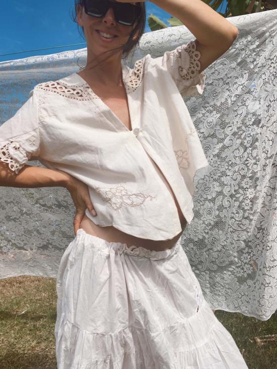  Fin and Ray 블라우스 핀앤레이 플로럴 자수 크롭탑 - OTHER BRANDS