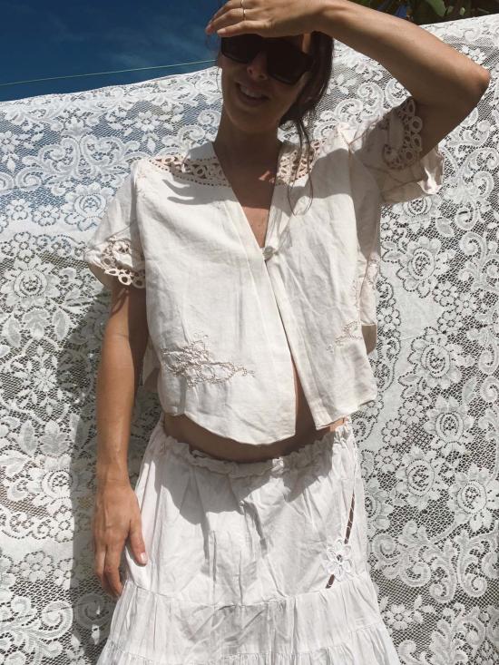  Fin and Ray 블라우스 핀앤레이 플로럴 자수 크롭탑 - OTHER BRANDS