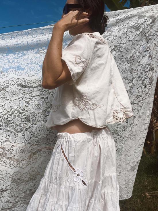  Fin and Ray 블라우스 핀앤레이 플로럴 자수 크롭탑 - OTHER BRANDS