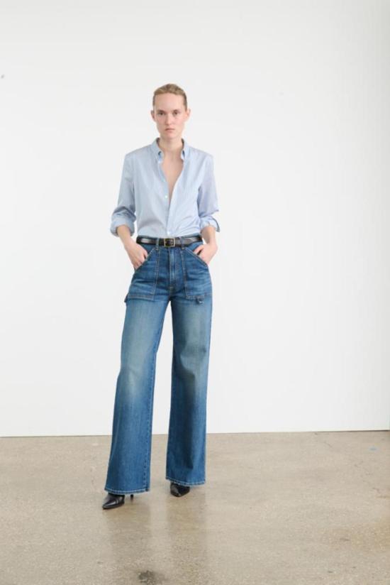  닐리로탄 셔츠 Nili Lotan Dyllan Shrunken 셔츠 아이보리/블루 스트라이프