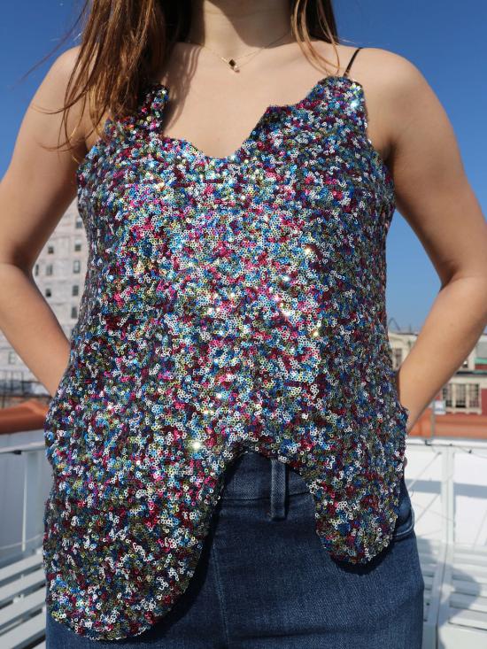  Longshaw ward 민소매 티셔츠 롱쇼 워드 시퀸 탱크 멀티